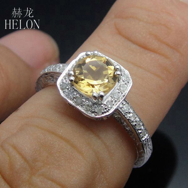 

helon 925 sterling silver women jewelry wedding ring 1ct natural citrine real diamonds engagement vintage filigree antique ring, Golden;silver
