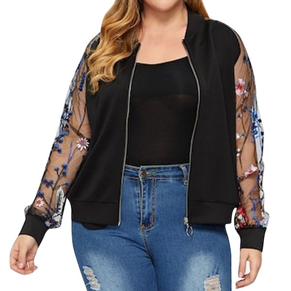 

fashion jackets women plus size zipper floral long sleeve pockets jacket coat ladies elegant outwear jacket chaqueta mujer z0730, Black;brown
