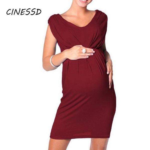 

maternity pregnant dresses women casual v-neck solid dress for pregnant 2020 summer sleeveless dress pregnancy gowns for p, White