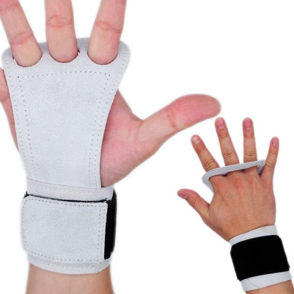 

1 pair fitness adjustable anti-slip leather hand grips pad palm protect wrist support wrap strap gloves gym dead accessorie, Black