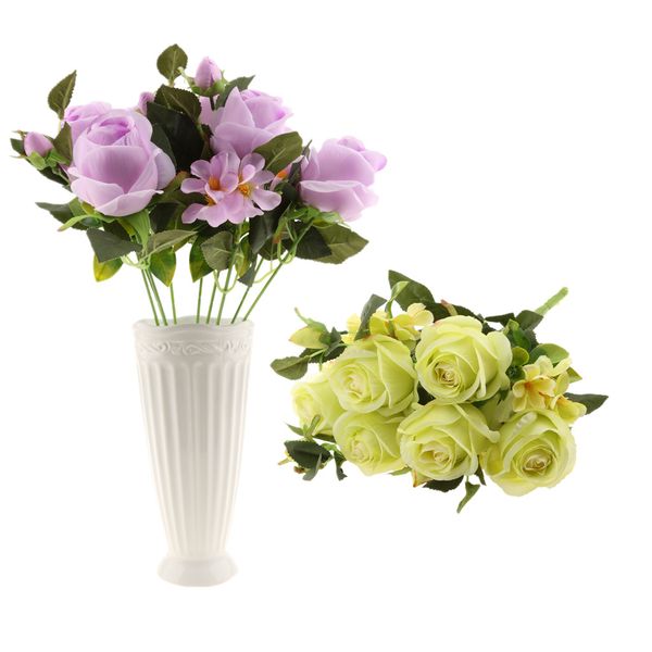 

2 шт искусственные 9 головок розы букет с листьями свадебный садовый декор