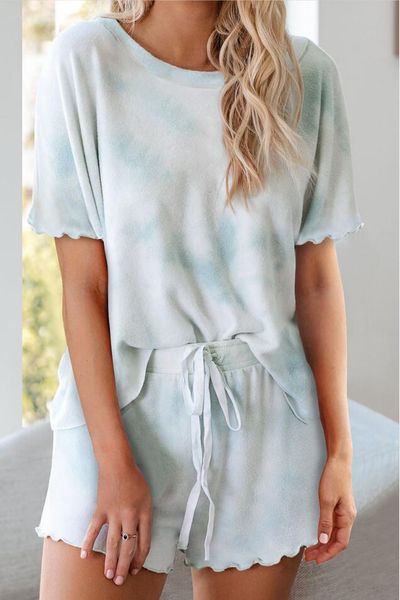 

for pajamas tiedye for womens crew neck tie dye pajama short sets tie dye pajamas floral print nightwear bwkf hot, Blue;gray