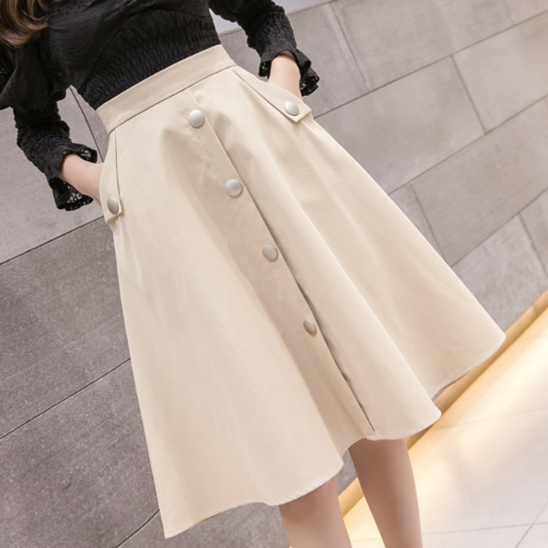 

high waist pleated ball gown long skirt faldas 2019 women's retro knee length midi skirt buttons harajuku tutu skirts aq990, Black