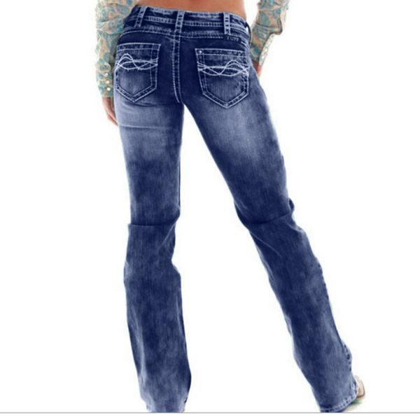 

women's elastic plus size jeans loose denim embroidered casual cropped jeans 5xl mid waist classic vintage, Blue