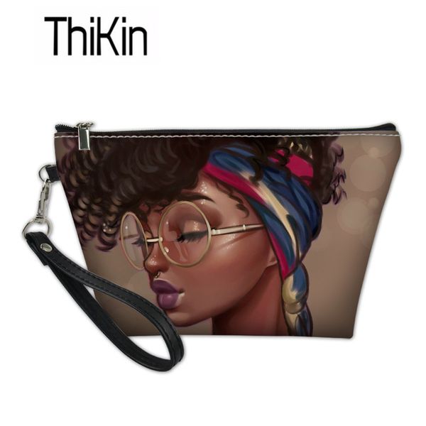 

thikin travel organizer cosmetic cases for women black art african girl printing make up bags ladies wash kit bag females bolsa