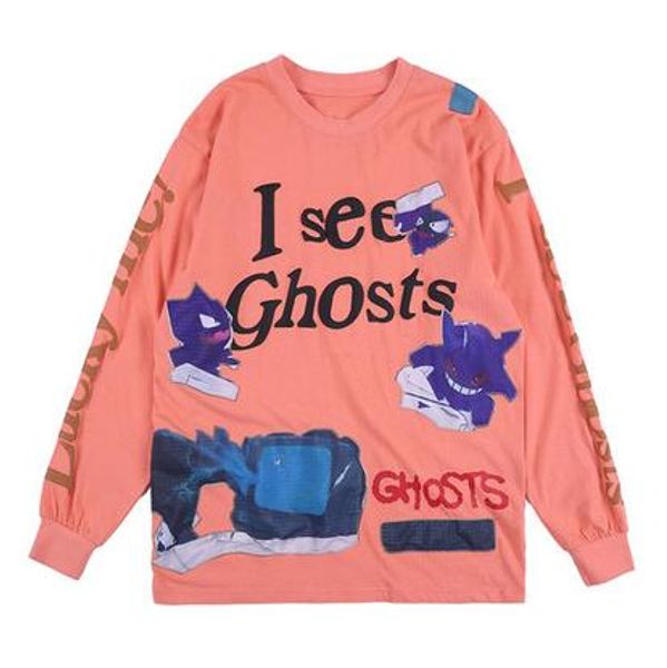 

2020ss new long sleeve t shirts hiphop printed cotton tees t-shirts, White;black