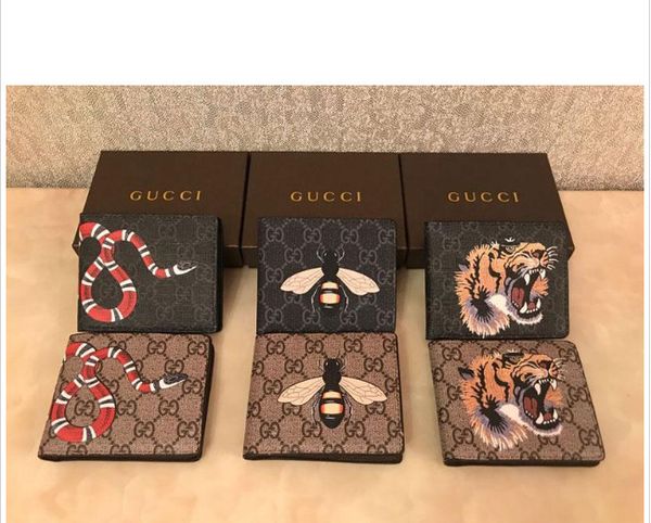 

mens animal short wallet men leather snake tiger bee wallets for men purse men wallet with dust bag and gift box