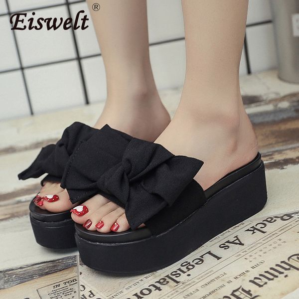 

dropshipping big bowtie woman beach flip flops summer sandals slip- resistant slippers platform sandals size 35-41, Black