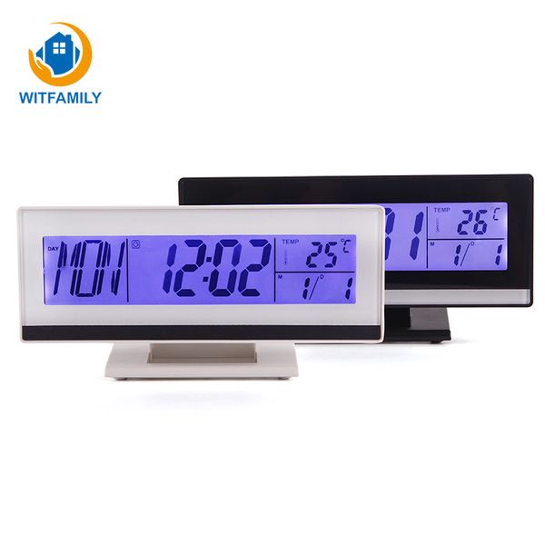 

large screen led alarm clock digital luminous snooze backlight deskdespertador temperature humidity electronic voice control