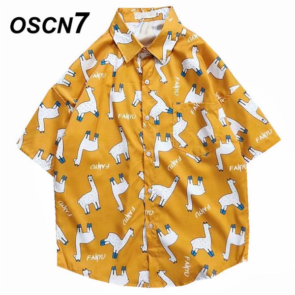 

oscn7 2019 casual printed short sleeve shirt men street 2019 hawaii beach women fashion short sleeve shirts harujuku mens 3013, White;black