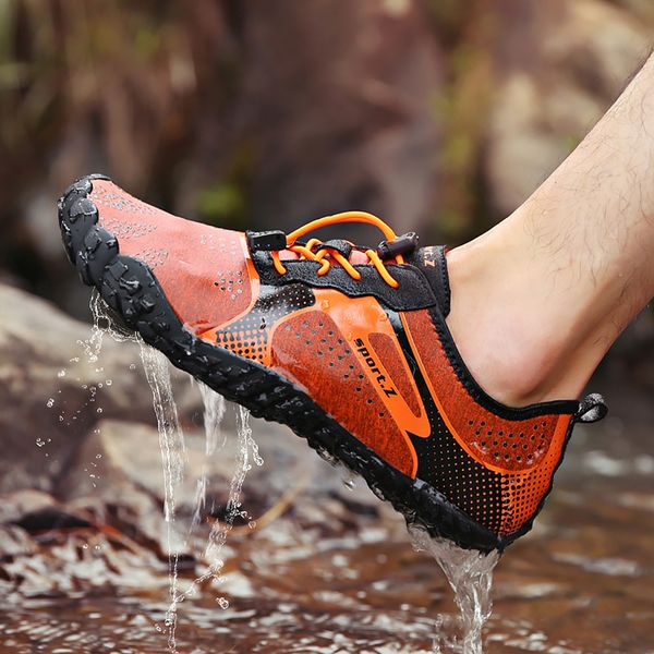 

men's summer sandals climbing shoes plus size 45-46 breathable air mesh mans footwear non slip lace-up beach sandals for men, Black