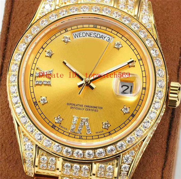 

41mm day date watch automatic watch full diamond watch 18k gold 904l stainless steel swiss automatic 28800 vph sapphire crystal, Slivery;brown
