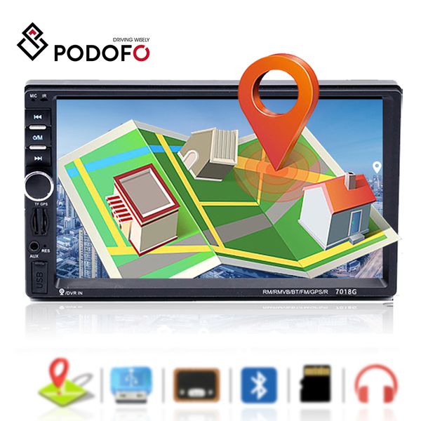 

podofo 2 din car radio gps navigation 7 inch hd touch screen bluetooth autoradio multimedia mp5 player video stereo radio 7018g
