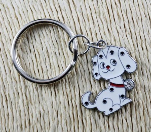 

vintage white enamel charms rhinestone dalmatians pet dog key chain gifts couple key ring for car keys jewelry p1619, Slivery;golden