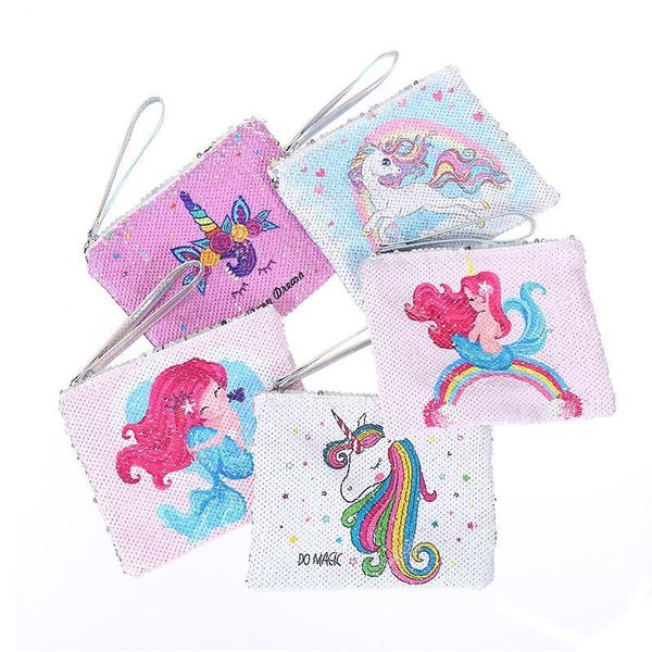 

bling mermaid sequin makeup girls love pouch sequin unicorn pencil case storage bags portable glitter reversible sequin cosmetic bag