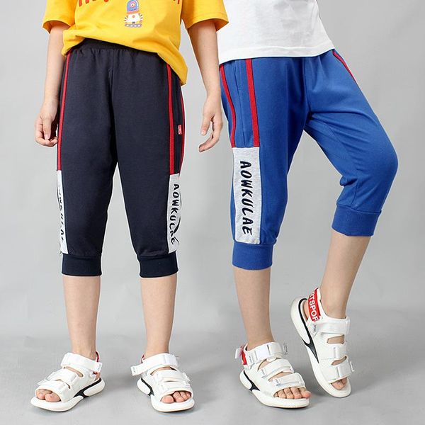 

kids sports cropped pants summer new cotton knitted children's clothing letters casual students girls baby boys clothes, Blue