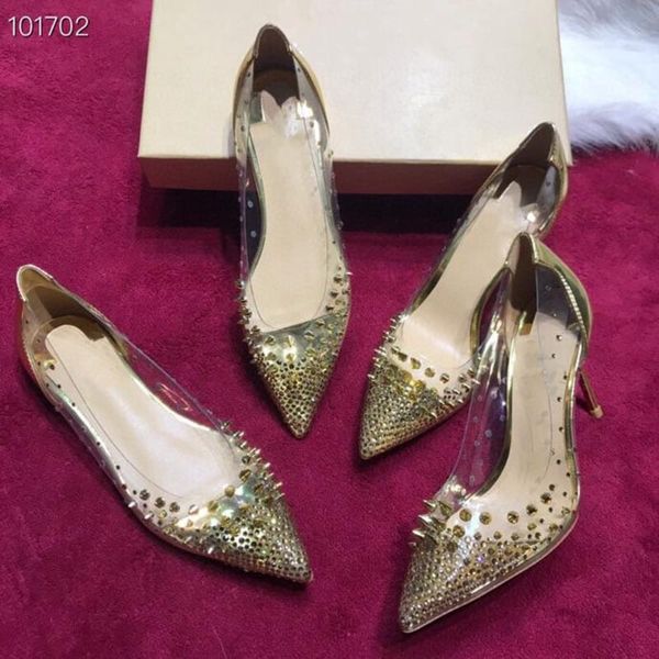 

hapucky women's shoes luxury brands designers pumps genuine leather party shoes rivets fashion wedding dress for women, Black
