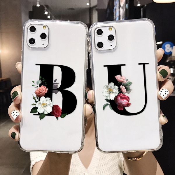 

26 english letter transparent silica phone case for iphone 11 pro max fashion customized initial soft for iphone x xr xs max 6 6s plus 7 8