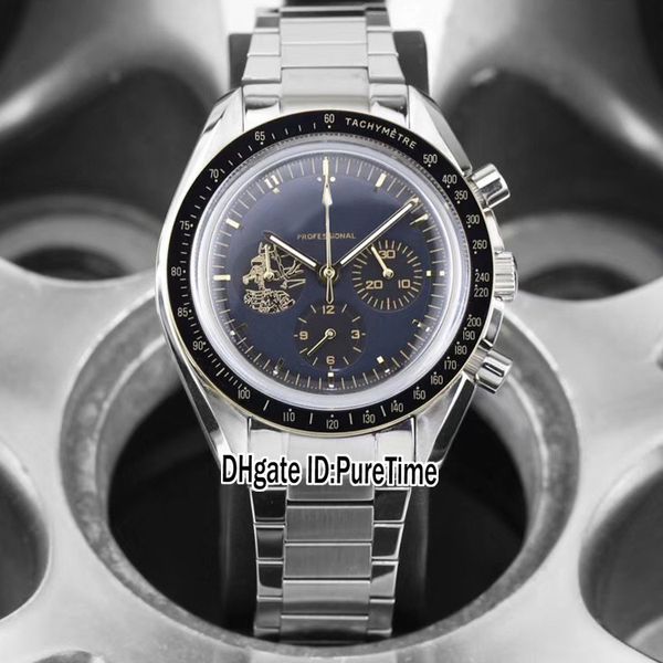 NOVO APOLLO 11 50º aniversário 310.20.42.50.01.001 VK Quartzo Cronógrafo Mens relógio preto Dial de aço inoxidável pulseira de bracelete E02A1