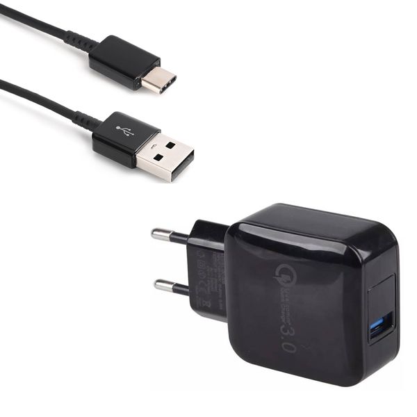 

quick charge 3.0 usb wall charger eu plug qc3.0 mini travel charger quick charge usb 3.1 type-c cable set 100cm