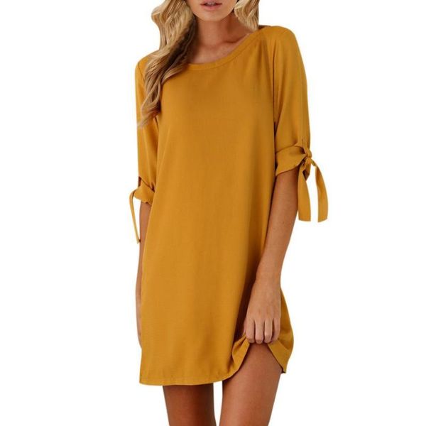 

women elegant shift dress bowknot sleeves chiffon dresses round neck half sleeve work dress vestidos mujer #bf, Black;gray