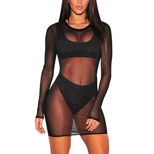

women mesh transparent transparent summer beachwear cover swimsuit dress women lady woman long sleeve summer swimsuit, Blue;gray