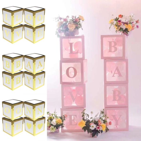 

diy 4pcs gift box set 30x30cm baby love block wedding decorations balloon box birthday party baby shower gift boxes packing