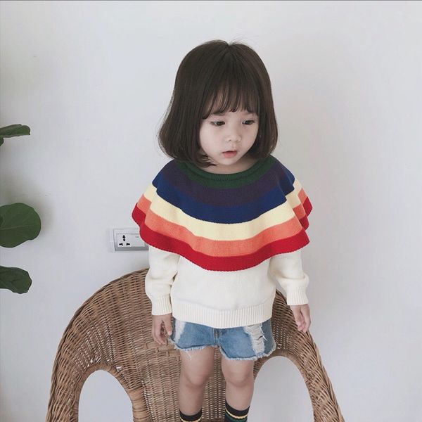 

toddler girl clothes kids sweaters rainbow color girls fashion knitting sweater baby cotton soft pullover, Blue