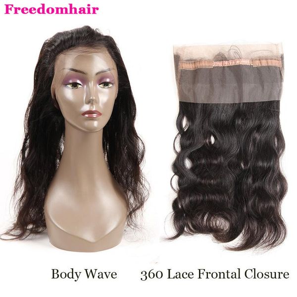 

360 закрытие с ребенком волос preplucked 360 кружева лобовое бразильского тела волны 100% человеческих волос natural hairline регулируемый р, Black