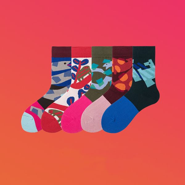 

fashion christmas stocking autumn and winter new childhood illustration korean street style cotton five pairs stocking, Black;white