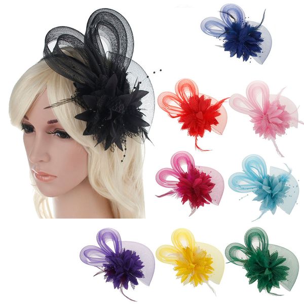 

fashion women fascinator net bow tie mesh hat cocktail party headdress sun hats for women chapeau femme, Blue;gray