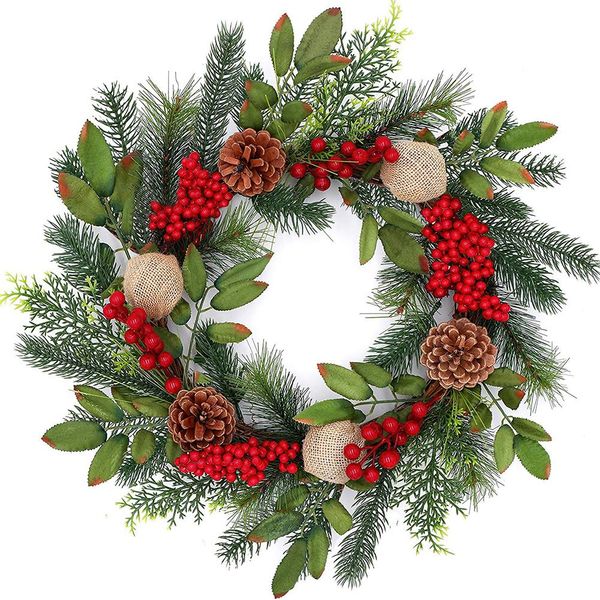 

christmas wreath window door ideal winter advent garland decorated with red berries evergreen leaves burlap ball indoor outdoor