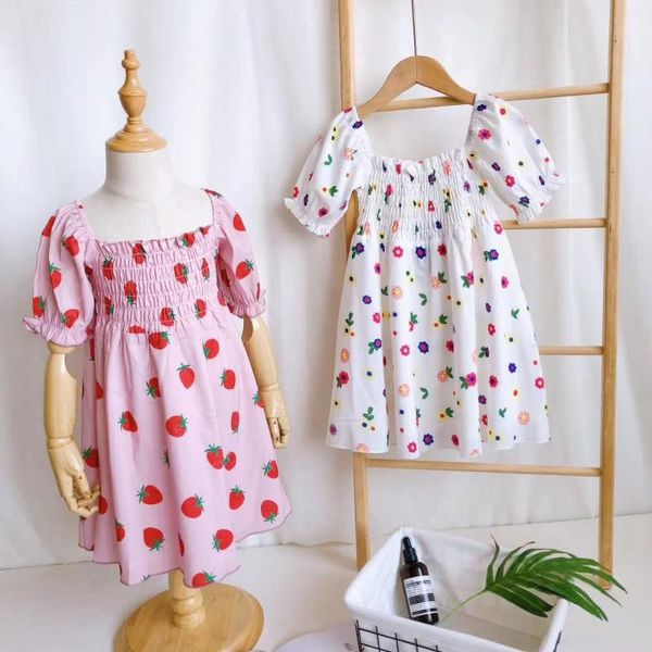 

2020 new pink fruit flower printed girls dress pink princess party petticoat puff sleeve girls clothing brand holiday dress, Red;yellow