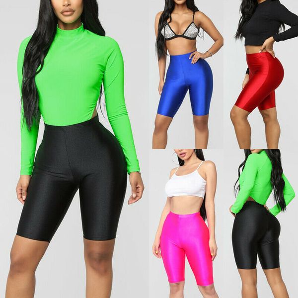 

fashion women shorts skinny stretch biker bike shorts workout solid spandex four colors leggings knee length s -xl, White;black