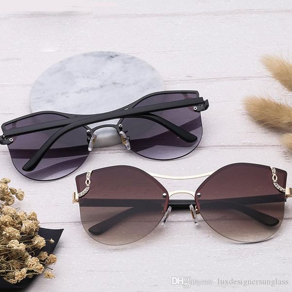 

5058 women deisnger sunglass rimless uv protection fashion luxury sunglasses rhinestone lens come with case high quality, White;black