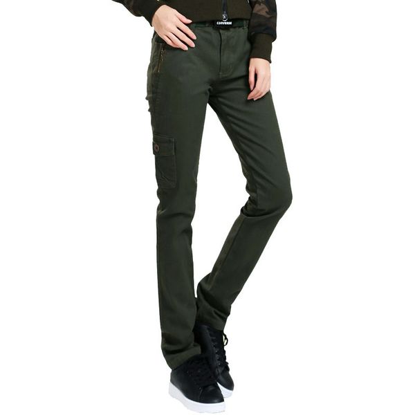 

outdoor flexible straight cargo pants women new tactical army green slim pencil pants cotton breathable casual trousers, Black;green