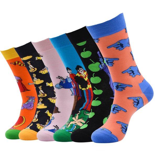 

oil painting fashion wzfy men socks cotton harajuku funny socks men's vibrant crew happy gift calcetines, Black