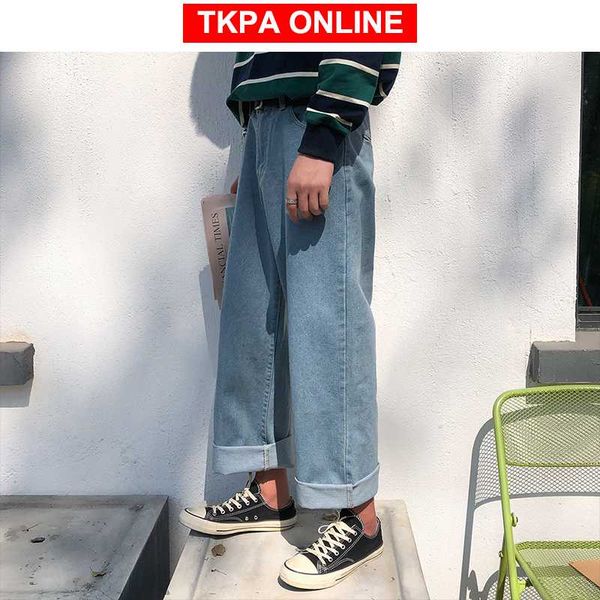 

men harajuku harem jeans pants 2020 mens streetwear hiphop denim wide leg pants male vintage loose colorful xl, Blue
