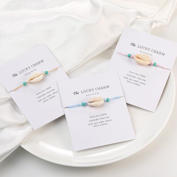 

natural shell lucky charm bracelets white card for women men beach seashell colorful string rope beads chains bangle diy jewelry in bulk, Golden;silver