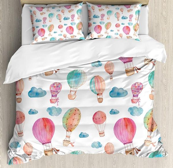 

bedding sets watercolor duvet cover set hand painted style cute floating air balloons with blue clouds print pink coral