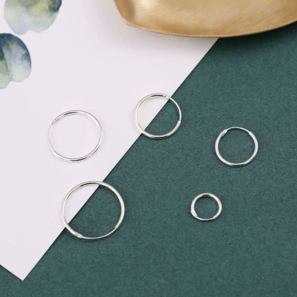 

925 sterling silver hinged hoop earring round thin circle sleepers earrings, Golden;silver