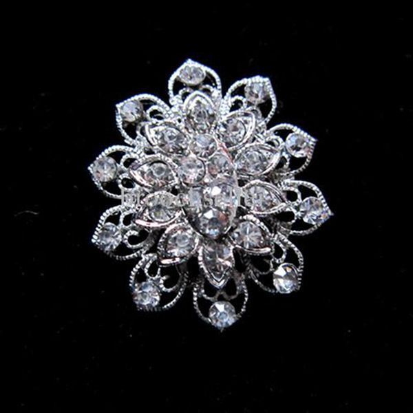 

1.4" silver plated rhinestone crystal small flower design pin brooch, Gray