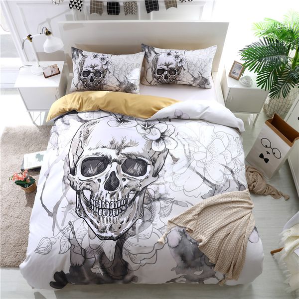 3d Skull Bedding Sets White Color Duvet Covers For King Size Bed