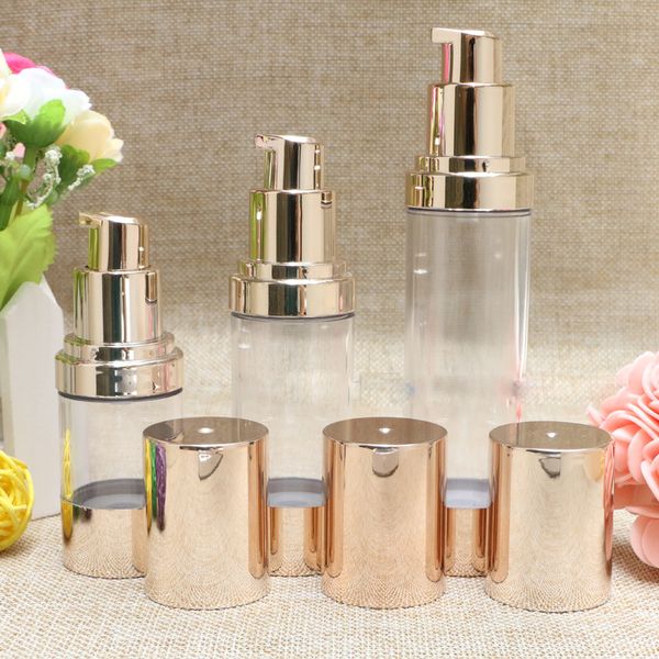 

15 мл / 30 мл / 50мл Gold Косметика для безвоздушного лосьон бутылки Essence Сыворотка Упаковка Бутылки Насосные Пустые контейнеры Макияж