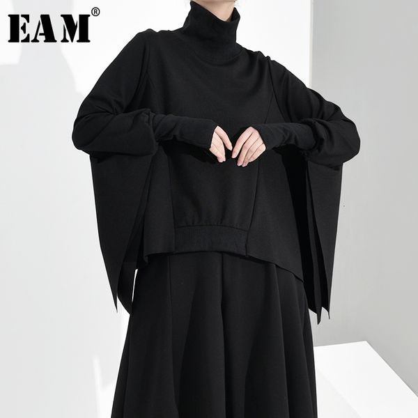 

eam] loose fit asymmetrical oversized sweatshirt new turtleneck long sleeve women big size fashion autumn winter 2019 1d7920, Black