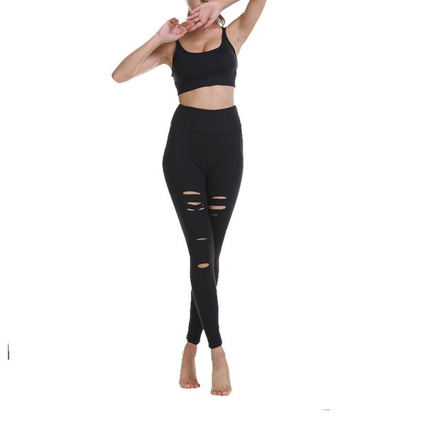 

women's wear designer yoga pants fashion hollowed-out tear tight trackpants stretch fitness pants sweat absorbent sweatpants wholesale
