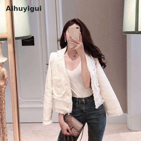 

aihuyigui 2019 runway women winter women tassel jackets coat vinteage white short tweed crop jacket coat dr640, Black;brown
