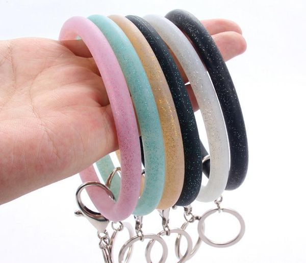 Portachiavi da polso in silicone Bracciale glitter moda Braccialetti portachiavi sportivi Braccialetti portachiavi rotondi Portachiavi grandi o carini Regali SN3602