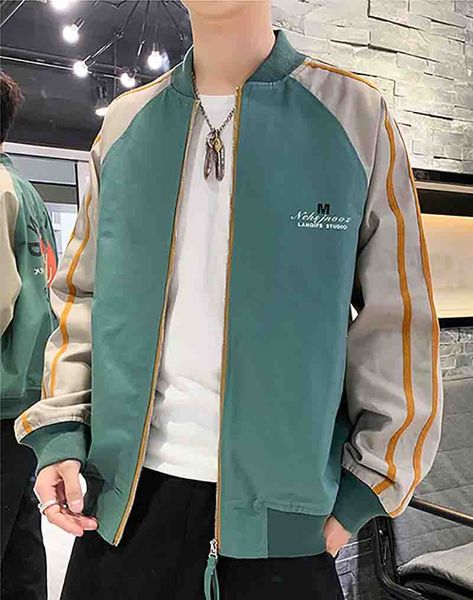 

fashion men's jackets fashion mens panelled stand collar jacket with letter print spring & autumn casual men clothing size m-3xl 2 colo, Black;brown