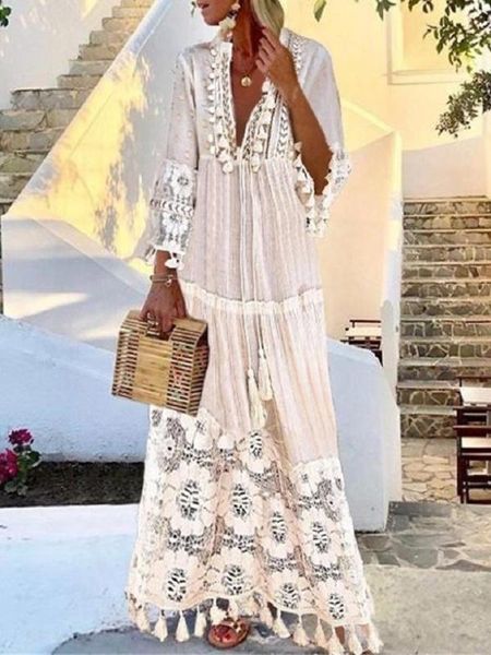 

2020 lace tassels long fund unlined upper garment dress, Red